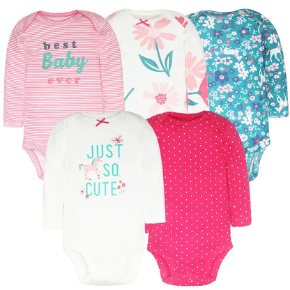 3-5 Pack Soft Cotton Long Sleeve Bodysuits Set