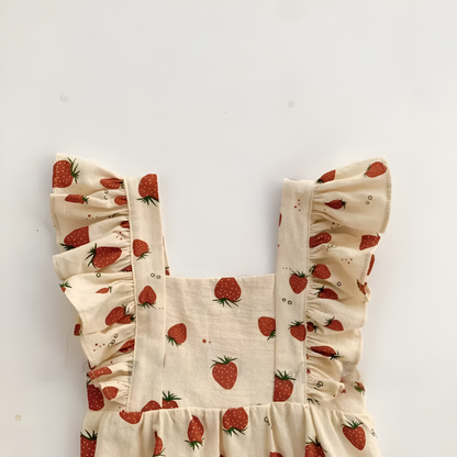 Berry Belle – Strawberry Print Ruffle Cotton Romper for Baby Girls