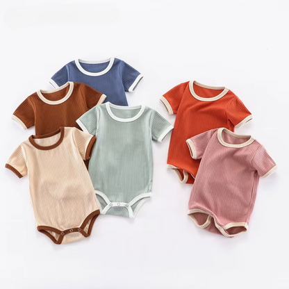 SoftNest – Ribbed Cotton Short Sleeve Romper for Newborns