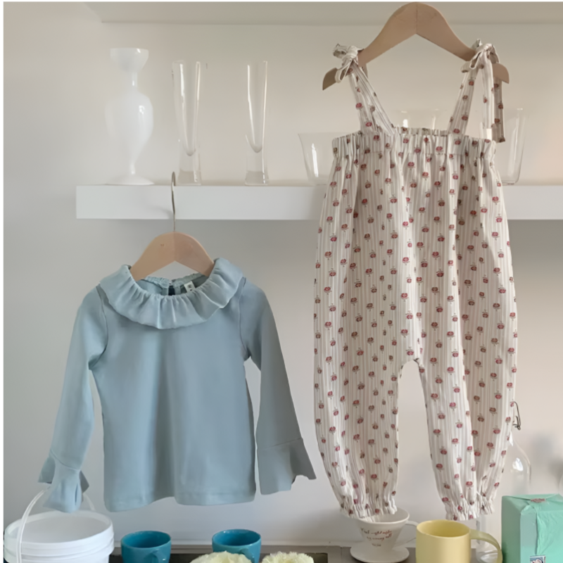 DotWhimsy – Baby Girl Cotton Tee & Printed Jumpsuit Set